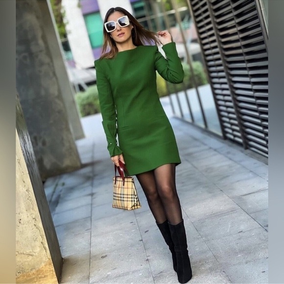 Zara Tailored Green Long Sleeve Mini Dress Sz M - Picture 4 of 16